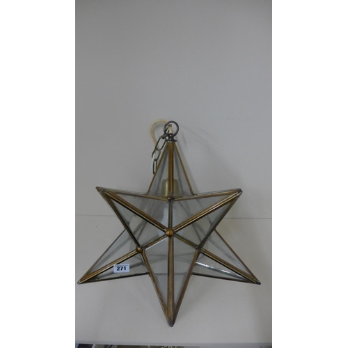 75 - A brass star shaped hall lantern, 50cm tall x 38cm wide, no broken panes