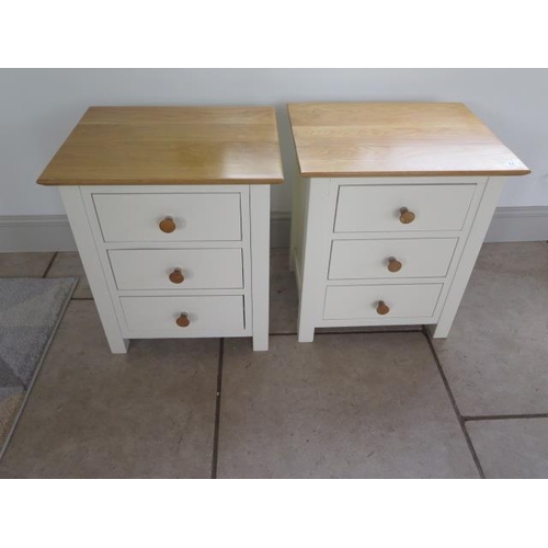 11 - A pair of painted three drawer bedside chests with oak tops by Charlton Furniture - good quality and... 