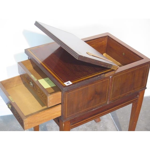 49 - An inlaid mahogany worktable with two active drawers and a lift up top on square tapering legs - hei... 