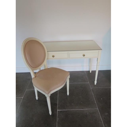 7 - A white two drawer dressing tbale with glass top and side chair - height 74cm x 109cm x 50cm