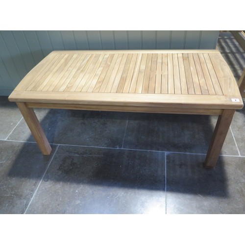 2 - A teak garden coffee table - as new - ex display - width 120cm x height 50cm