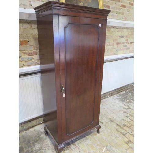 69 - A mahogany single door wardrobe on dwarf cabriole legs - height 183cm x 79cm x 49cm