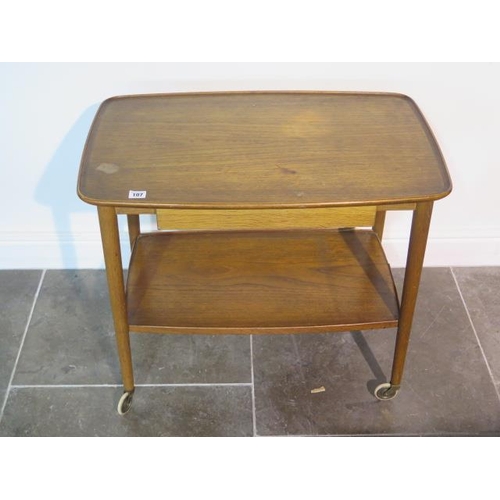 26 - A designer vintage trolley with a drawer - height 63cm x 73cm x 46cm - with general wear staining an... 