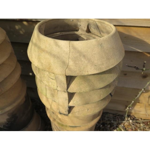 14 - A pair of Doulton Lambeth stoneware chimney pots, 92cm tall, cracking to top of one but generally go... 