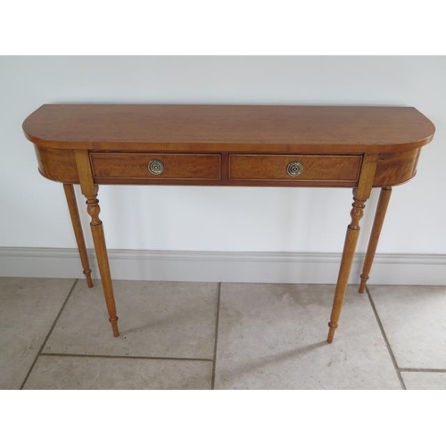 43 - A new satinwood D shaped two drawer hall table on turned legs made by a local craftsman to a high st... 