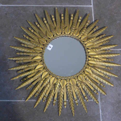 8 - A vintage metal sunburst wall mirror with back lighting - Diameter 66cm - will need re wiring