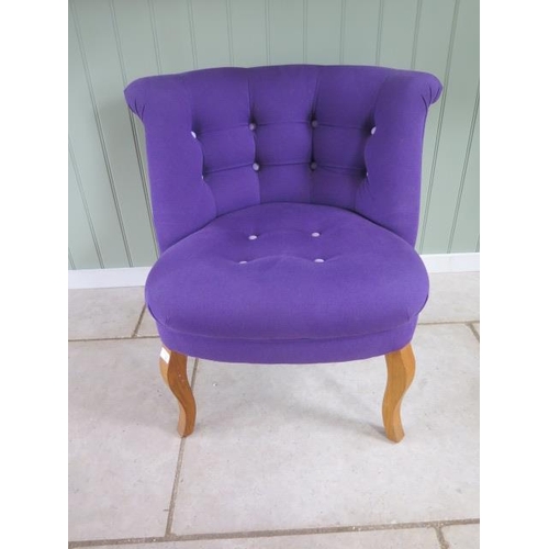 37 - A Oliver Bonas of Cambridge button back single tub chair in purple, 73cm tall x 70cm wide, seat heig... 