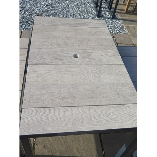 40A - A new commercial quality heavy gauge grey steel and millboard garden/patio table and bench set with ... 