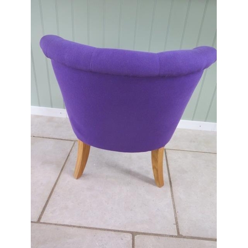 37 - A Oliver Bonas of Cambridge button back single tub chair in purple, 73cm tall x 70cm wide, seat heig... 
