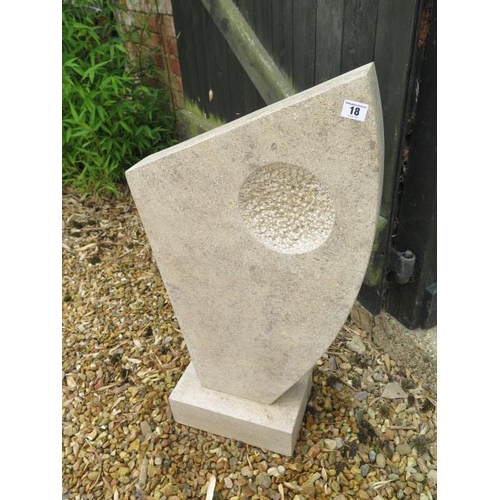 18 - A hand carved limestone abstract garden sculpture made by a Cambridgeshire based stone carver, 79cm ... 