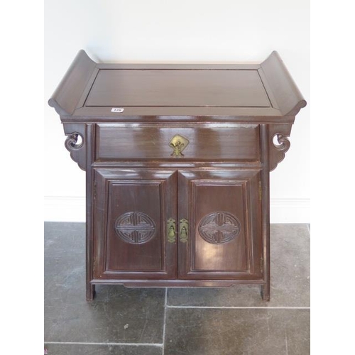 39 - An Oriental hardwood side cabinet, 79cm tall x 65cm x 38cm