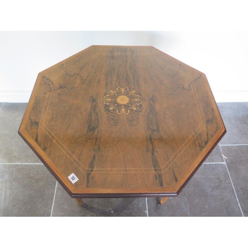 52 - An Edwardian inlaid rosewood octagonal centre table with an undertier, 73cm tall x 82cm, in good con... 