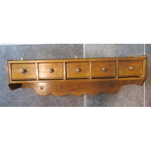 59 - A vintage pine wall shelf with drawers, 87cm x 26cm x 16cm, in good polished condition