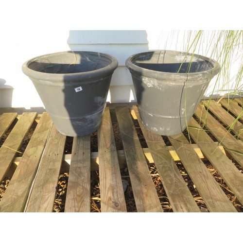 16 - Two large grey frost proof plant pots 50 cm diameter