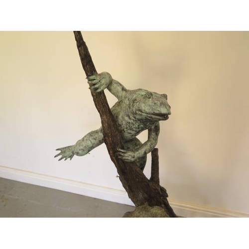 12 - An Escar UK bronze water feature of frogs on a tree stump and lily, 127cm tall with good patina, RRP... 