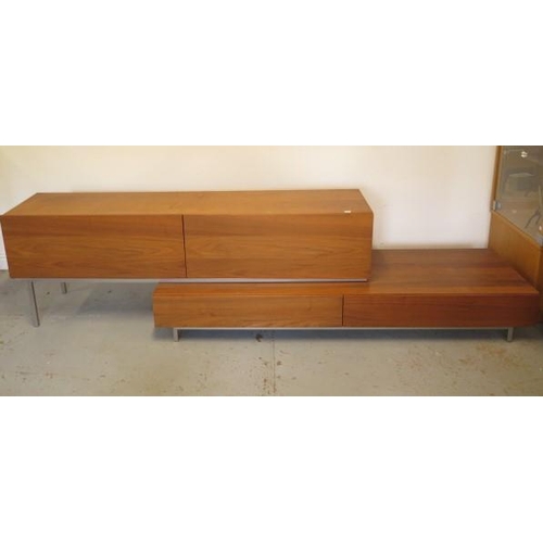 3 - A teak effect four drawer sideboard TV unit adjustable in length, 71cm tall x 61cm deep
