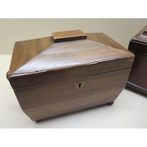 305 - Two 19th century mahogany tea caddies, one with void interior, both ideal restoration projects, larg... 