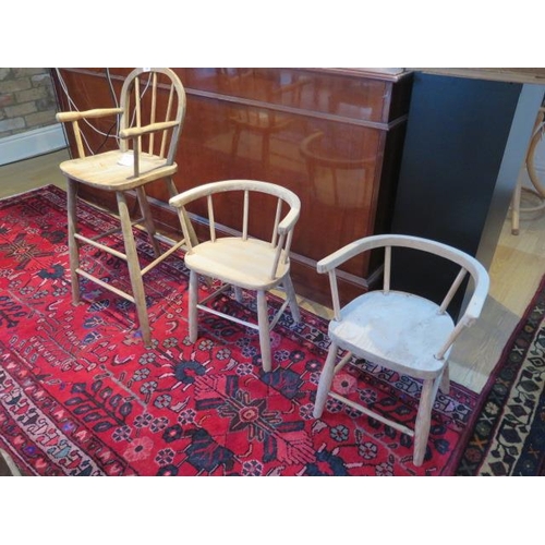 74 - Three children's chairs , one with an Elm seat , 47 , 50 and 81 cm tall