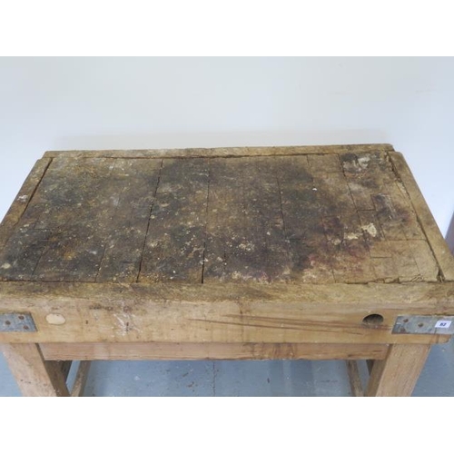 82 - A pine butchers block on stand, 81cm tall x 109cm x 64cm (in barn find condition)