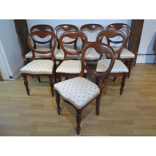 59 - A matched set of eight (6 + 2) Victorian mahogany balloon back dining chairs with reupholstered seat... 