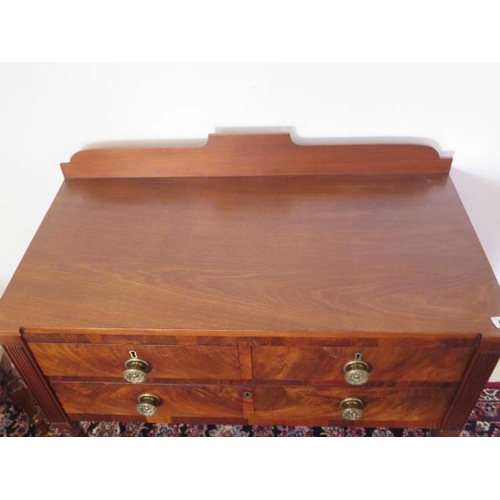 65 - A 19th century mahogany side table with two short drawers over a single long drawer on turned reeded... 