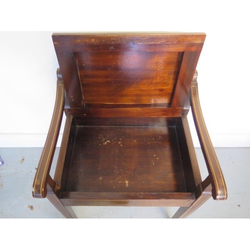 69 - A nice Edwardian inlaid mahogany piano stool with lift up seat, 66cm tall x 48cm wide