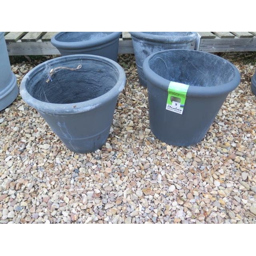 9 - Four dark grey round frost proof planters, 40cm diameter