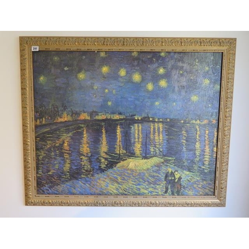 241 - An oil on canvas Van Gogh style painting starry night over the Rhone in  gilt frame, 81cm x 100cm, i... 