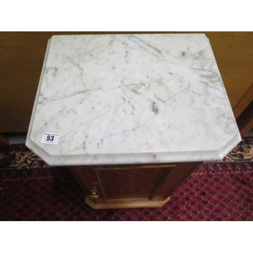 53 - A Victorian marble top satin walnut bedside chest, 73cm tall x 40cm x 32cm, in good condition, missi... 