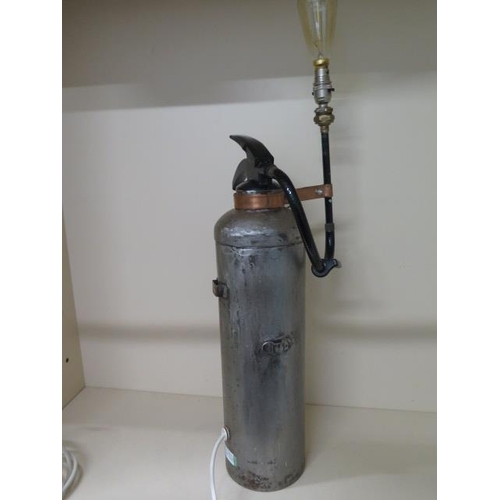 17 - An interesting industrial style extinguisher lamp, 84cm tall, PAT tested and working
