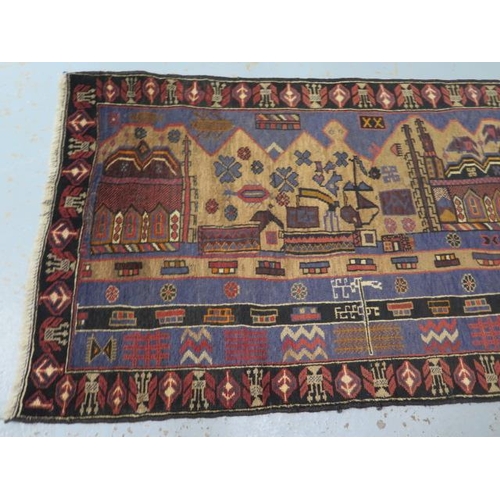 225 - A hand knotted woollen Baluchi rug, 156cm x 90cm