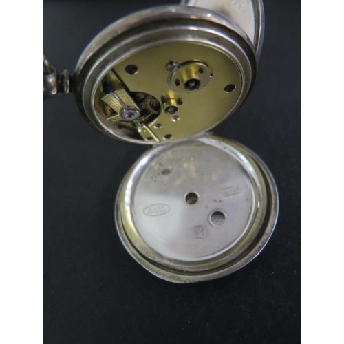 812 - A Sterling Silver half hunter pocket watch, 45mm case, running, hands advance, generally good, glass... 