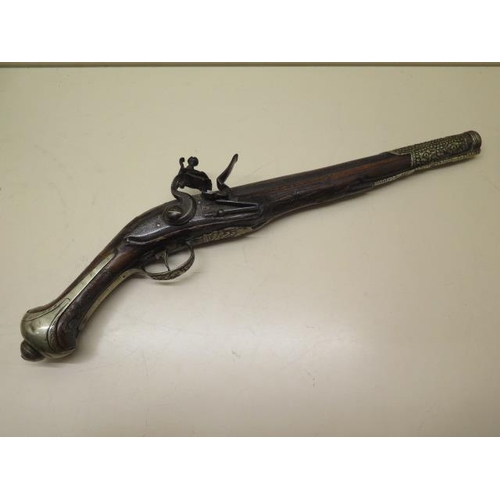 941 - A Balkan's 1780's flintlock pistol engraved and inlaid, 46cm long, heavy hammer and some wear and lo... 