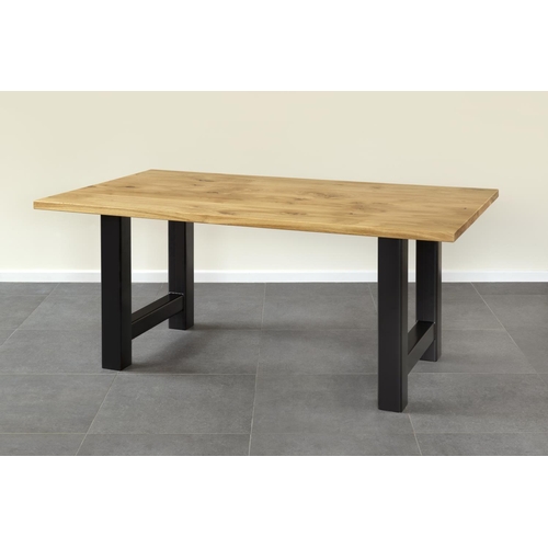 22 - A new good quality solid oak and steel dining table, 76cm tall x 180cm x 100cm RRP £815