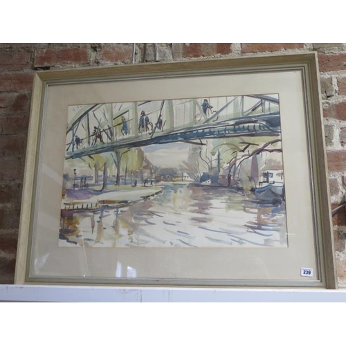 An unsigned watercolour possibly Fort St George Bridge, Cambridge, frame size 73cm x 94cm