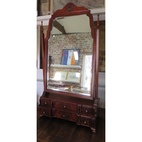 11 - A Queen Anne style mahogany toilet mirror with six small drawers, 105cm tall x 57cm wide x 24cm deep