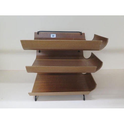 22 - A Mallod three tier bent wood desk tidy, 36cm tall x 38cm x 29cm, some usage marks but generally goo... 