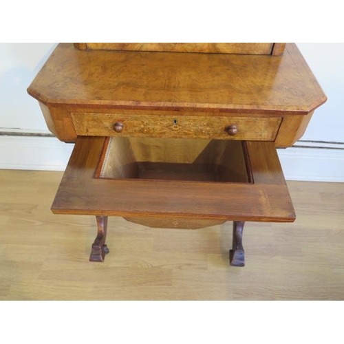 51 - A good Victorian burr walnut inlaid bonheur de jour worktable with a fall front enclosing a fitted c... 