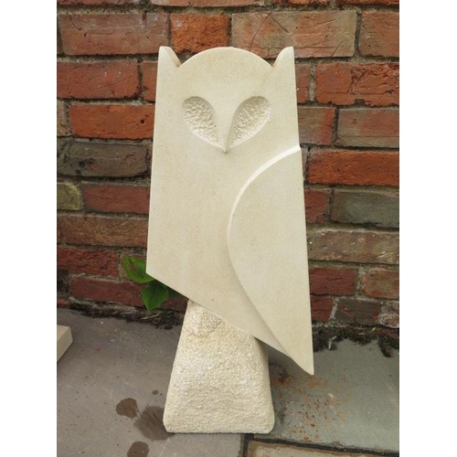6 - A limestone stylized owl sculpture, hand carved by a Cambridgeshire based stone carver, 62cm tall x ... 