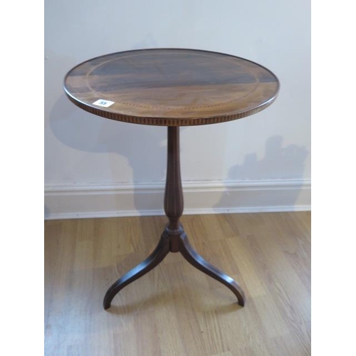 68 - A pretty inlaid mahogany side / wine table on a turned column and tripod base, 70cm tall x 45cm diam... 