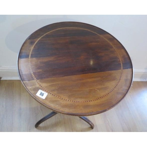 68 - A pretty inlaid mahogany side / wine table on a turned column and tripod base, 70cm tall x 45cm diam... 
