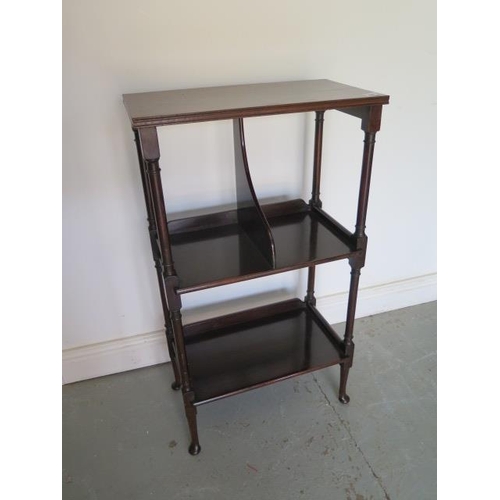 80 - A nice three tier bookcase mahogany with turned pillars, 86cm tall x 48cm x 26cm, in good condition