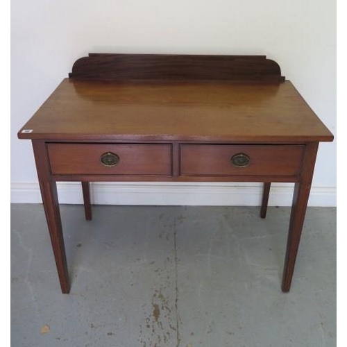 59 - A 19th century mahogany 2 drawer side table with an upstand, 87cm tall x 102cm x 56cm