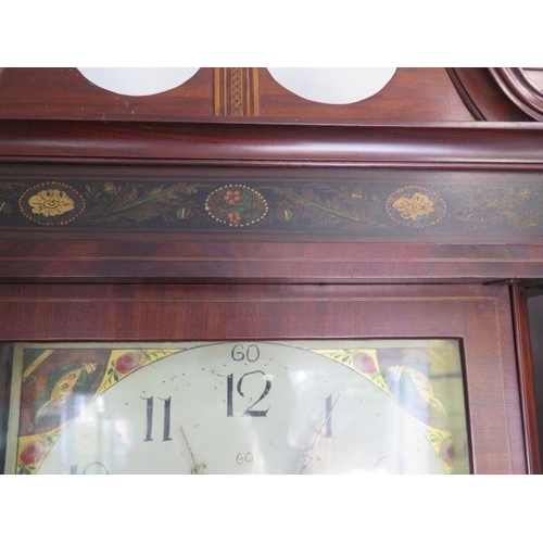 152 - An early 19th century longcase clock, 8 day movement, mahogany case with inlay, painted 14