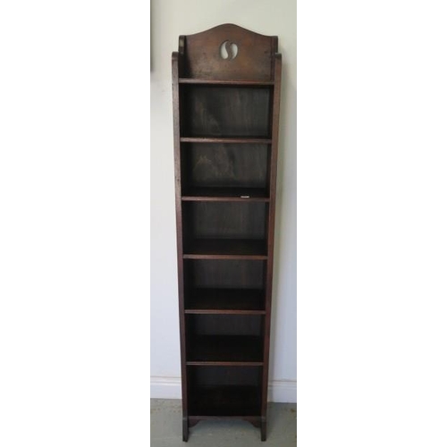 63 - A circa 1900's Arts and Crafts oak tall / slim 7 shelved open bookcase, 175cm tall x 38cm x 21cm