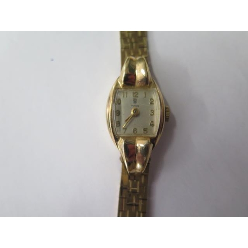 645 - A 9ct yellow gold ladies Tudor by Rolex manual wind bracelet watch, 15mm case, strap 18.5cm long, to... 