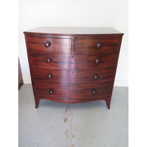 82 - A Georgian mahogany bow fronted chest of 2 over 3 graduated drawers on swept feet and bun handles, i... 