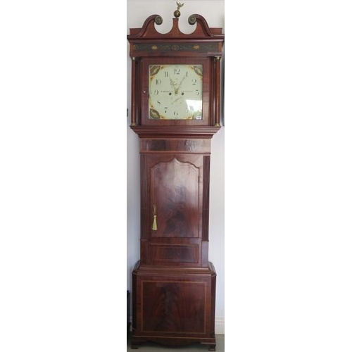 152 - An early 19th century longcase clock, 8 day movement, mahogany case with inlay, painted 14