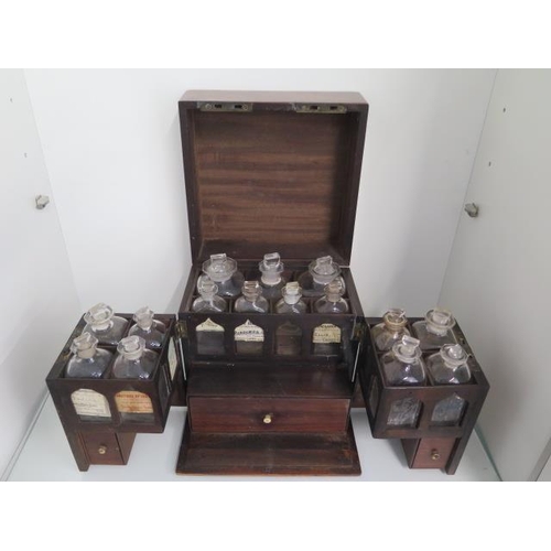 302 - A good 19th century Apothecary chest with a fitted interior containing 15 19th century and later bot... 