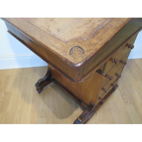 51 - A Victorian inlaid walnut 4 drawer Davenport desk in need of  restoration missing back foot, 81cm ta... 